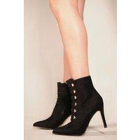 'Blythe' Pointed Toe Mid Heel Ankle Boots With Gold Buttons