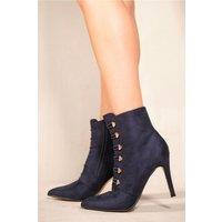 'Blythe' Pointed Toe Mid Heel Ankle Boots With Gold Buttons