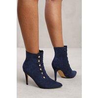 'Leane' Pointed Toe Mid Heel Ankle Boots With Gold Buttons