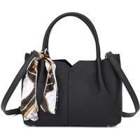 Leather Village Women's Meve Real Leather Shoulder Top-Handle Bag with Silk Scarf in Black
