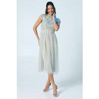Coast Women's Linear Encrusted Beaded Cap Sleeve Bridesmaid Midi Dress in Sage | Size: 10