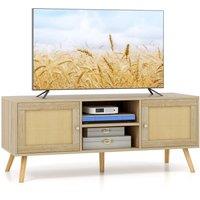 Gymax Boho TV Stand for TVs up to 55 Console Table With Open Shelves 5 Legs in Natural