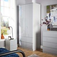 Home Source Wardrobe 2 Door 2 Drawer Storage Cabinet Modern Home Bedroom Unit in Grey