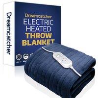 Dreamcatcher Deluxe Electric Throw Heated Double Over Blanket Soft Fleece Timer in Navy