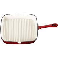 Prochef ' ' 23cm Cast Iron Enamel Grill Pan Square Griddle Skillet in Dark Red | Size: Large