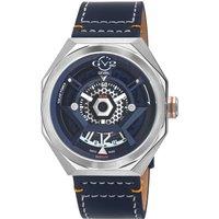 GV2 Men's Stella Solar Power Swiss Quartz Black/Blue Dial, Blue/Orange Handmade Italian Leather Watch in Blue