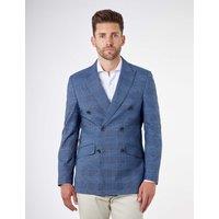 XPOSED Men's Ekon Prince Of Wales Check Double Breasted Suit Jacket in Pale Blue | Size: 44