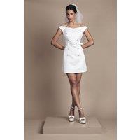 Coast Women's Bardot Fit & Flare Button Detail Mini Wedding Dress in Ivory | Size: 14
