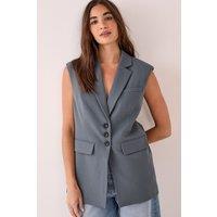 NastyGal Women's Tailored Sleeveless Button Front Blazer in Grey | Size: 4