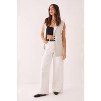 NastyGal Women's Tailored Sleeveless Button Front Blazer in Ecru | Size: 4