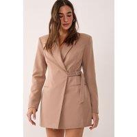 NastyGal Women's Tailored Belted Shoulder Pad Blazer Dress in Taupe | Size: 10
