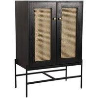 Jaipur Furniture Ltd Rattan 2 Door Highboard Cabinet - Mango Wood/Iron - L45 x W80 x H120 cm - Black Finish with Natural Rattan - Assembly Required