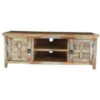Jaipur Furniture Ltd Aravali 2 Door Plasma TV Cabinet - Mango Wood - L40 x W146 x H55 cm - Distress Finish in Brown