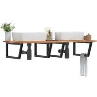 Berkfield Home Basin Shelf Wall Mounted Steel & Solid Wood Acacia in Brown