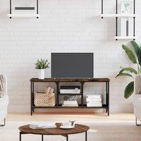 Berkfield Home TV Cabinet Smoked Oak 100x35x45 cm Engineered Wood&Iron in Brown | Size: 100 x 35 x 45 cm