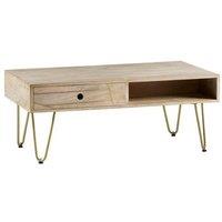 Indian Hub Light Gold Rectangular Coffee Table with Drawer - Solid Mango Wood - L60 x W110 x H45 cm in Brown