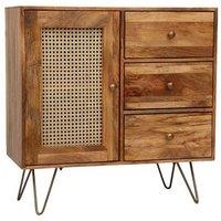 Jaipur Furniture Ltd Nyack Small 3 Drawer Sideboard - Mango Wood/Iron - L40 x W90 x H87 cm - Light Brown with Natural Rattan - Assembly Required