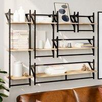 Berkfield Home 6 Piece Wall Shelf Set with Bars Sonoma Oak Engineered Wood in Brown