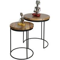 Jaipur Furniture Ltd Ravi Iron Base Solid Wood Top Round Stool (Set of 2) - L44 x W44 x H49 cm - Mango Light Finish in Brown