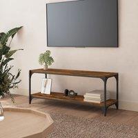 Berkfield Home TV Cabinet Smoked Oak 100x33x41 cm Engineered Wood & Steel in Brown | Size: 100 x 33 x 41 cm