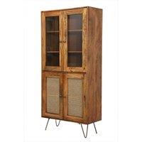 Jaipur Furniture Ltd Nyack Almiraha Cabinet - Mango Wood/Iron - L45 x W86 x H185 cm - Light Brown with Natural Rattan - Assembly Required