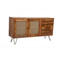 Jaipur Furniture Ltd Nyack Large Sideboard - Mango Wood/Iron - L40 x W145 x H80 cm - Light Brown with Natural Rattan - Assembly Required