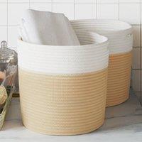 Berkfield Home Storage Baskets 2 pcs Beige & White 28x28 cm Cotton | Size: 28x28 cm