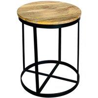 Jaipur Furniture Ltd Ravi Iron Base Solid Wood Small Round Stool - L41 x W41 x H52 cm - Mango Light Finish in Brown