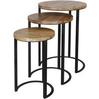 Jaipur Furniture Ltd Ravi Iron Base Solid Wood Top Round Stool (Set of 3) - L43 x W43 x H65 cm - Mango Light Finish in Brown
