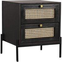 Jaipur Furniture Ltd Rattan Bedside Table 2 Drawer - Mango Wood/Iron - L45 x W45 x H55 cm - Black Finish with Natural Rattan - Assembly Required