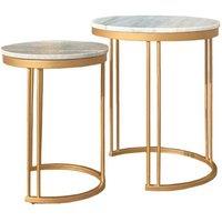 Jaipur Furniture Ltd Ravi Marble Nest of 2 Tables - Mango Wood/Iron - L42 x W42 x H49 cm - Mango Light Finish in Grey