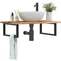 Berkfield Home Basin Shelf Wall Mounted Steel & Solid Wood Acacia in Brown