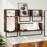 Berkfield Home 4 Piece Wall Shelf Set with Bars Smoked Oak Engineered Wood in Brown