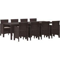 Berkfield Home 9 Piece Garden Dining Set with Cushions Brown Poly Rattan