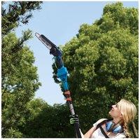 Living and Home Cordless 6-inch Gardening Electric Chainsaw with Telescoping Pole in Blue