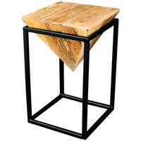 Jaipur Furniture Ltd Ravi Iron Base Solild Wood Large Diamond Stool - L35 x W35 x H59 cm - Mango Light Finish in Brown