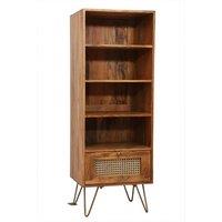 Jaipur Furniture Ltd Nyack Cabinet with Drawer - Mango Wood/Iron - L40 x W50 x H137 cm - Light Brown with Natural Rattan - Assembly Required