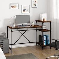 Berkfield Home Desk with Shelves Smoked Oak 135x50x90 cm Engineered Wood&Iron in Brown | Size: 135 x 50 x 90 cm