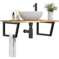 Berkfield Home Basin Shelf Wall Mounted Steel & Solid Wood Acacia in Brown