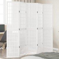 Room Divider 5 Panels White Solid Wood Paulownia