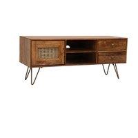 Jaipur Furniture Ltd Nyack TV unit - Mango Wood/Iron - L40 x W120 x H50 cm - Light Brown with Natural Rattan - Assembly Required