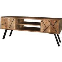 Jaipur Furniture Ltd Amar Plasma TV Unit- Iron Base - Mango Wood/Iron - L35 x W118 x H46 cm - Light Finish - Assembly Required in Brown