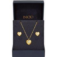 Inicio Women's Gold Plated & Cubic Zirconia Ridged Heart Set - Gift Box