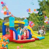 OUTSUNNY Kids Bouncy Castle with Slide Water Pool Trampoline Climbing Wall in Blue
