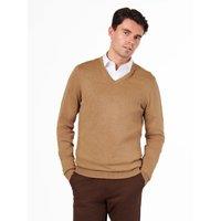 XPOSED Men's Lightweight Cotton V-Neck Sweater for Work & Casual Wear in Camel | Size: 2XL
