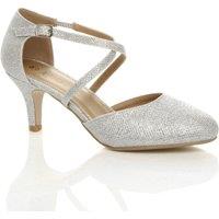 AJVANI Women's High Heel Crossed Straps 2 Part Heels in Silver | Size: 3