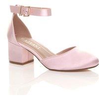 AJVANI Women's Mid Block Heel Ankle Strap Satin 2 Part Heels in Pink | Size: 6