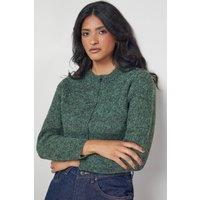 Warehouse Women's Zip Up Rib Crew Cardigan in Emerald | Size: Large
