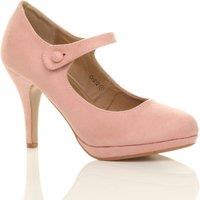 AJVANI Women's High Slim Heel Mary Jane Faux Suede Court Shoes in Pink | Size: 3