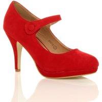 AJVANI Women's High Slim Heel Mary Jane Faux Suede Court Shoes in Red | Size: 8